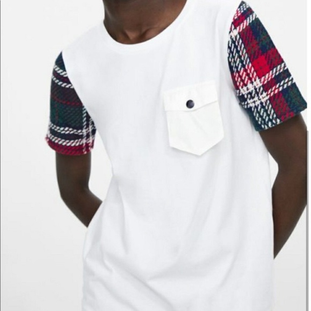 Zara Basics white and plaid t-shirt
